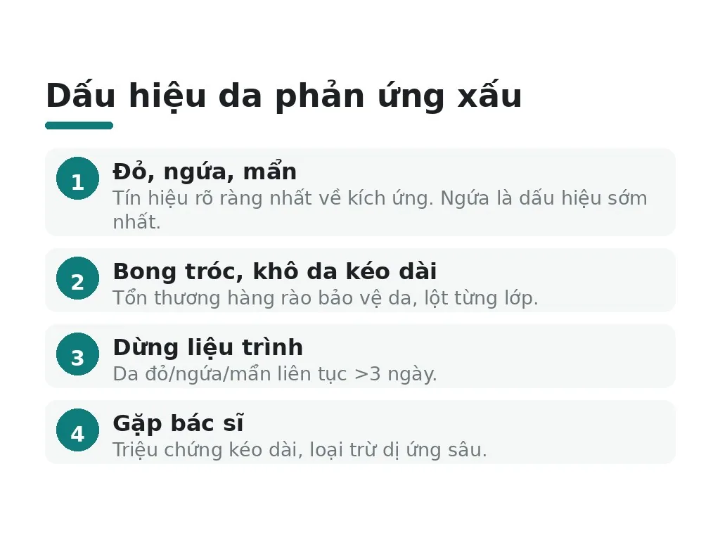 Dấu hiệu nào cảnh báo da đang phản ứng xấu?