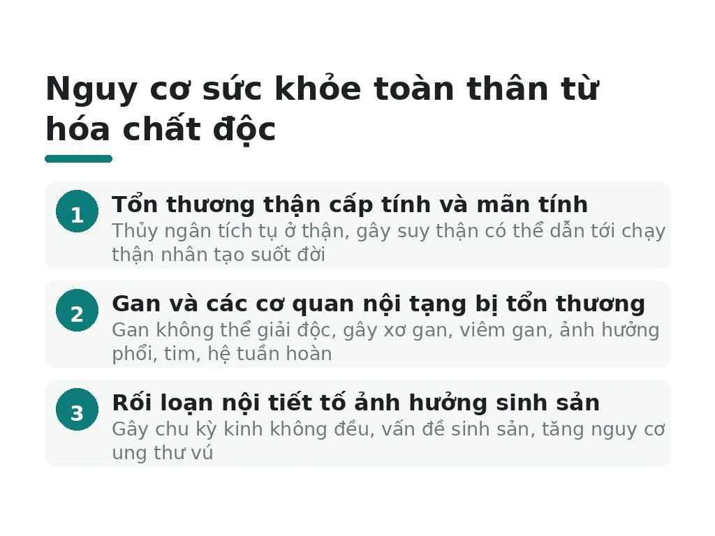 Nguy cơ sức khỏe toàn thân từ thủy ngân và hóa chất độc