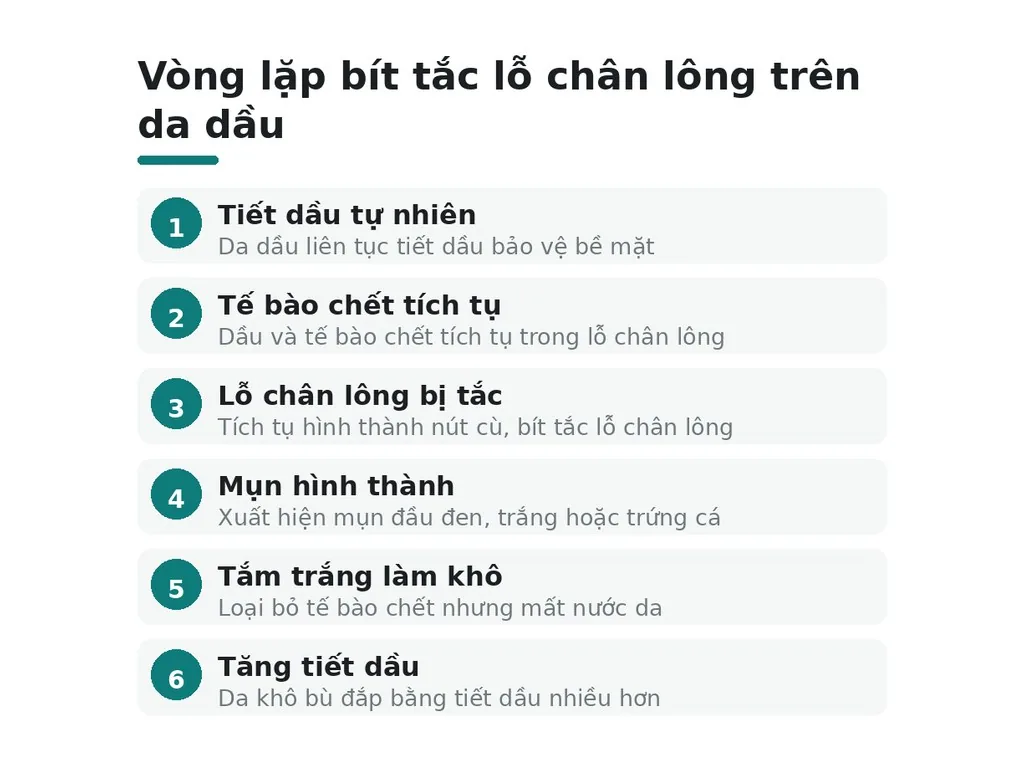 Vòng lặp bít tắc lỗ chân lông trên da dầu